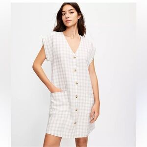 Lou & Grey Gingham‎ 100% Linen Dress Size Small EUC